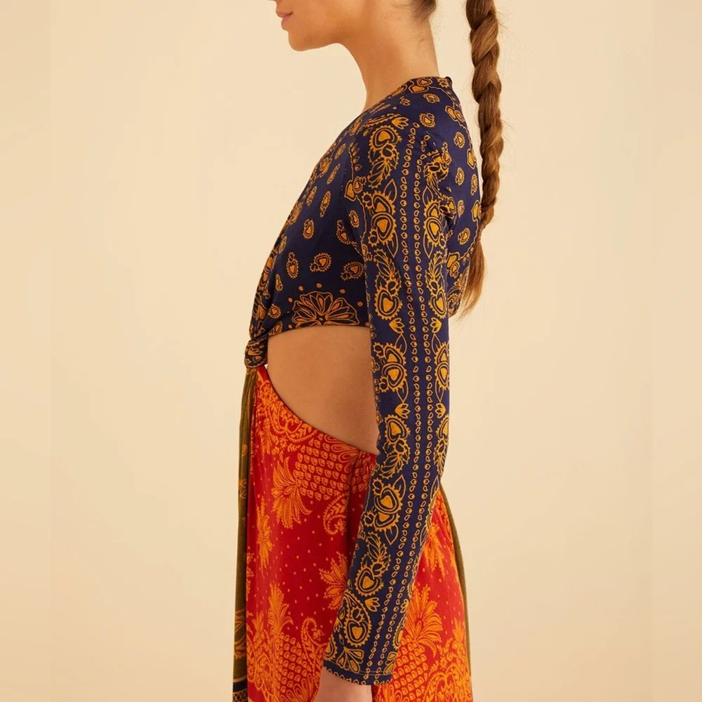 Farm Rio Multicolor Bandana Dream Cut Out Maxi Dress Large New Resort Vacation - Picture 5 of 11